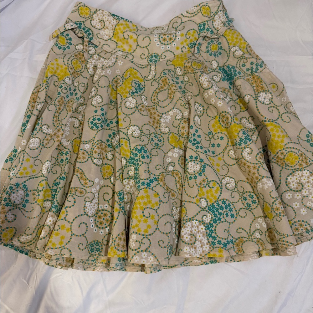Odille Yellow and Blue Mini Skater Skirt Pleated Casual